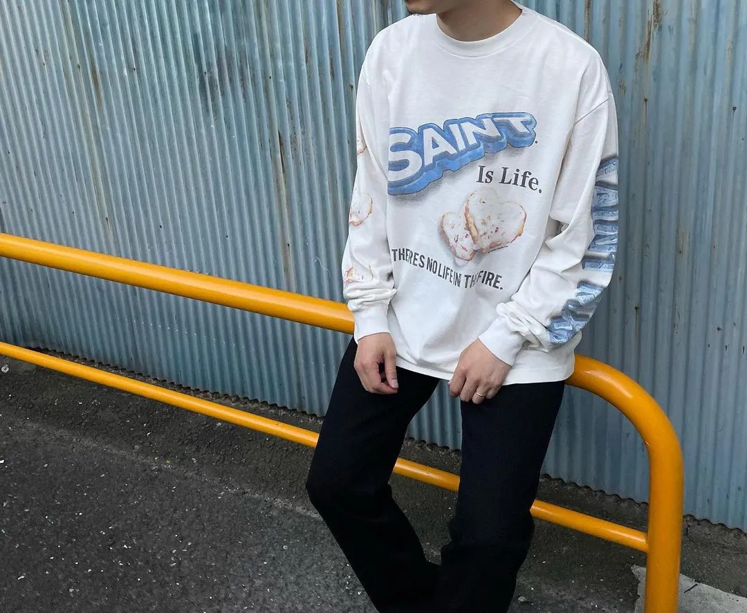 SAINT Mxxxxxx HEART COOKIES L/S TEE/WHT Love Oreo printed long sleeves Off-white S-XL Customized co-branded main mark/wash mark Correct version Ready-made garments washed and distressed VINTAGE feeling Top-notch printing technology Perfect restoration